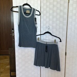 SET Both NWT Chaser small blue acid wash racer back tank and shirt with pockets